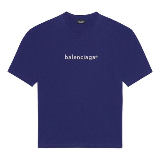 Men's Balenciaga SS21 Logo Printing Alphabet Short Sleeve Blue 612966TIV545400