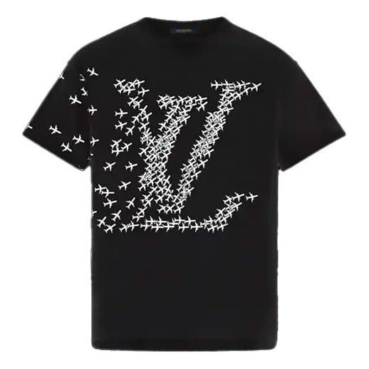 Men's LOUIS VUITTON FW21 Small Logo Round Neck Printing Short Sleeve Black 1A7PZS