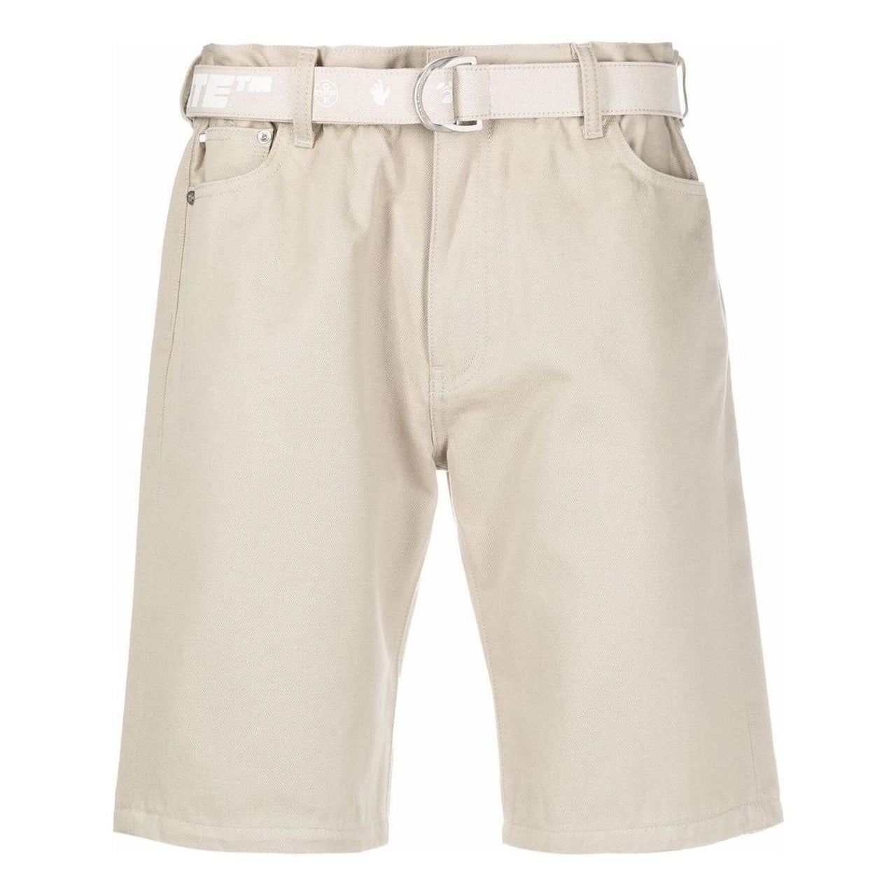 Men's Off-White Solid Color Waist Button Straight Cotton Shorts Creamy White OMYC005F21DEN0021701