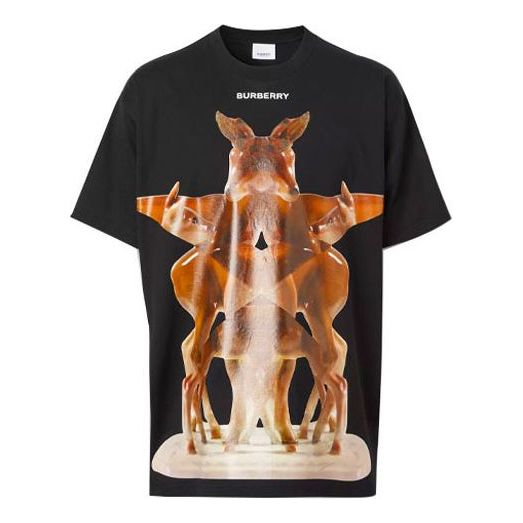 Men's Burberry Printing Cotton Loose Short Sleeve Black 80370561