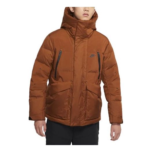 Men's logo Nike Storm-fit City Series Logo Hooded Long Sleeves Solid Color Down Jacket Brown DD6981-204