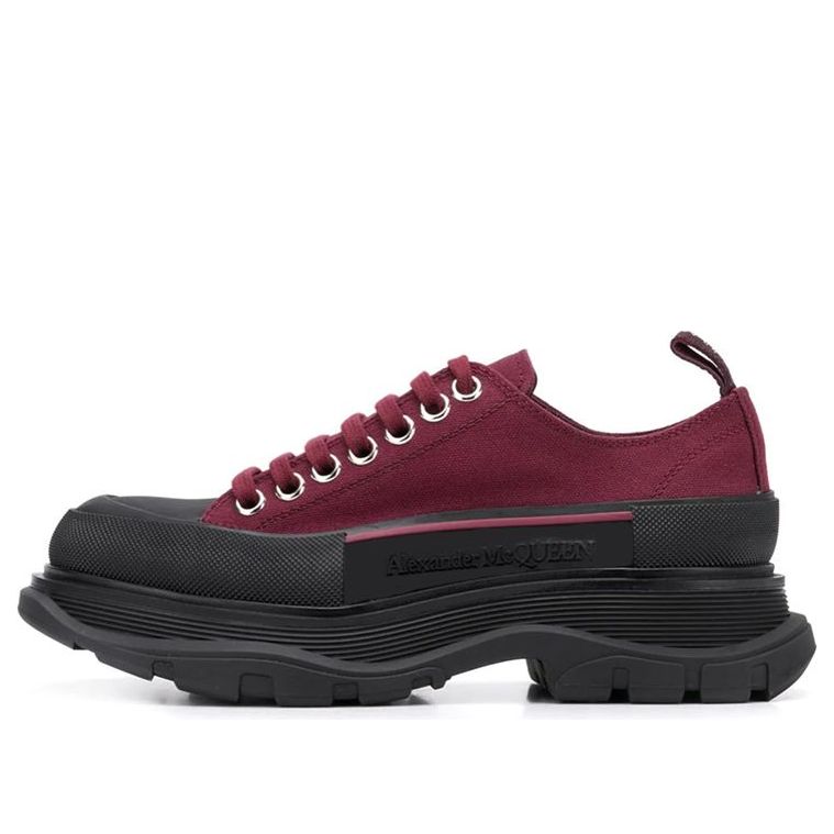 (WMNS) Alexander McQueen Tread Slick Canvas Lace Up Shoes 'Burgundy Black' 611705W4MV25048