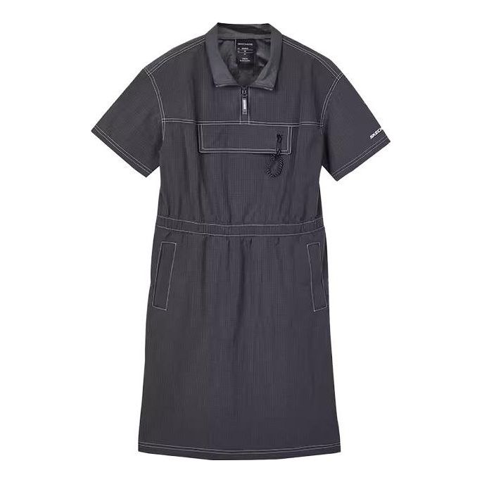 Skechers Sport Casual Solid Color Pullover Collar Short Sleeve Dress 'Black' L323W009-000G