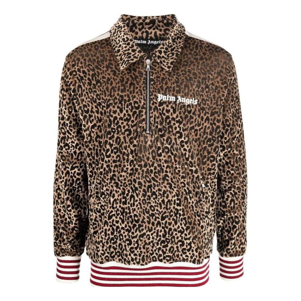 Palm Angels FW22 Leopard Print Quarterzip Track Jacket 'Gold Brown White' PMBD039F22FAB0027601