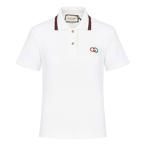 (WMNS) Gucci Double G Embroidered Logo Short Sleeve White Polo Shirt 599122-XJBYY-9381