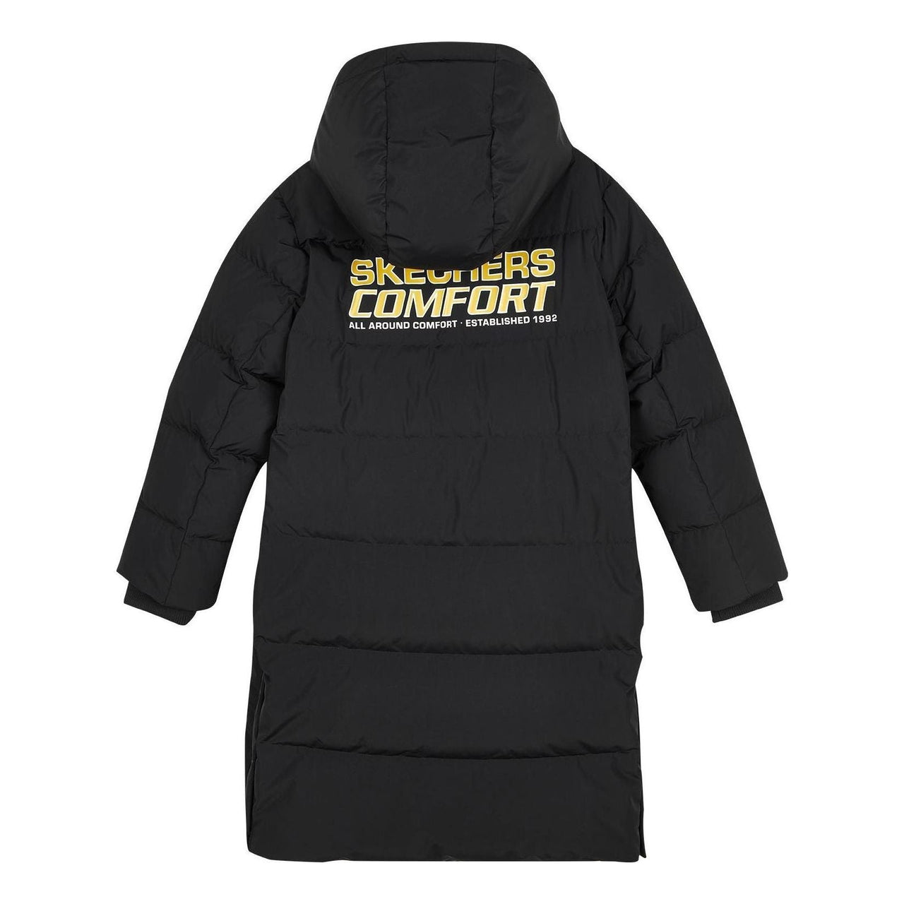 (GS) Skechers Letter Printed Woven Long Hooded Down Jacket 'Black Yellow' L423K097-0018