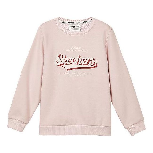(GS) Skechers Colorful Casual Series Letter Round Neck Fleece Pullover Sweater 'Pink' L423K098-01NX