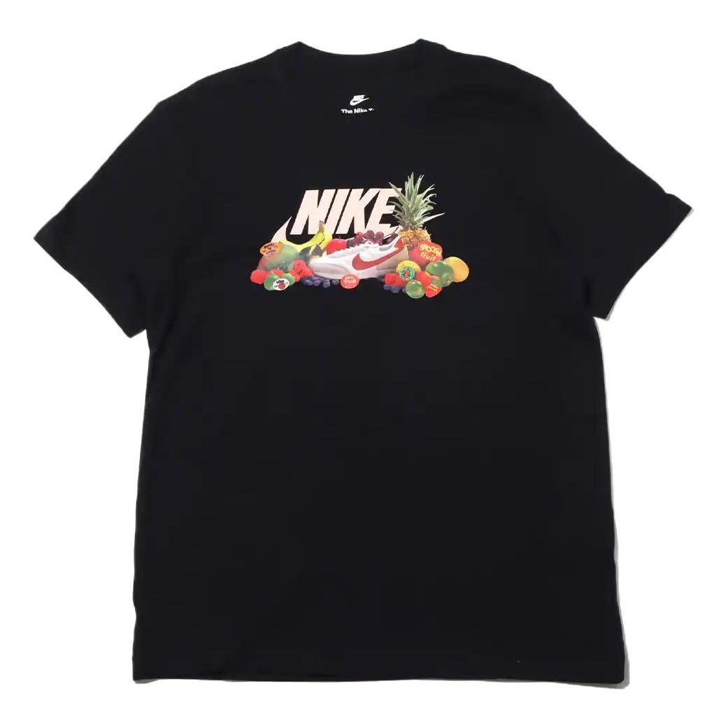 Men's Nike Fruit Alphabet Printing Round Neck Short Sleeve Black T-Shirt DQ1052-010