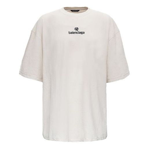 Men's Balenciaga Alphabet Logo Short Sleeve Gray White 641614TJVA99054