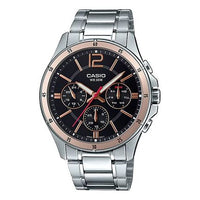 CASIO Quartz Waterproof Stainless Steel Strap Mens SilverBlack Analog MTP-1374D-1A2
