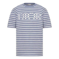 Men's DIOR SS21 Material Stripe Short Sleeve Blue 183M647AT234-C570