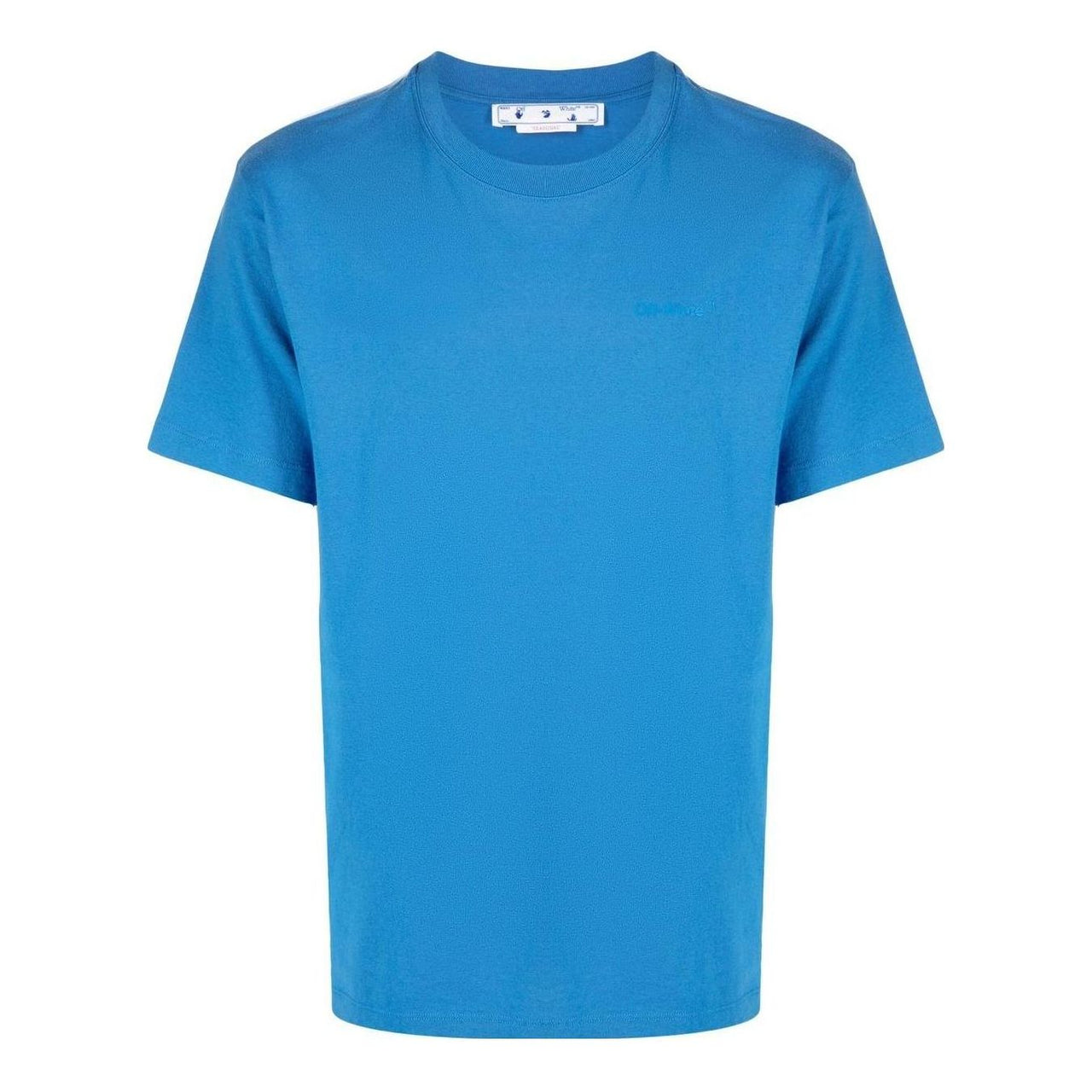 Men's Off-White FW22 Solid Color Printing Round Neck Short Sleeve Blue T-Shirt OMAA027F22JER0011454