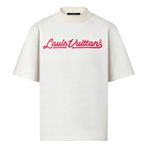 حقيبة كروس أوفر LOUIS VUITTON x NIGO LV2 SS22 للرجال بياقة محبوكة وشعار أبجدي وأكمام قصيرة باللون الأبيض 1A9GMM