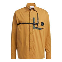 Men's adidas originals Prem Wvn Lshirt Lapel Chest Long Sleeves Wheat Brown Shirt H58072
