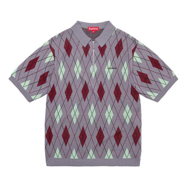 Supreme Argyle Zip Polo 'Grey Teal Burgundy' SUP-FW21-145