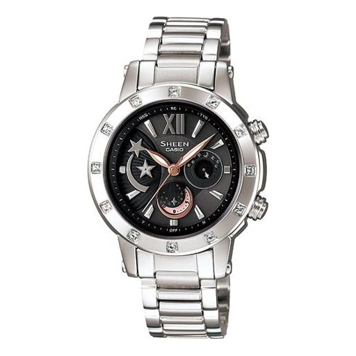 CASIO Waterproof SHEEN Sapphire Crystal Solar Powered Stainless Steel Strap Black Analog SHN-7502D-1A