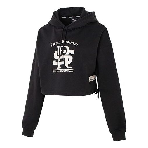 (WMNS) Skechers x Romantic Crown Long Sleeve Hoodies 'Black White' L123W001-00L0