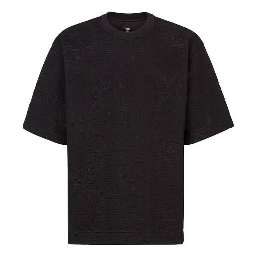 Men's FENDI FW21 Rubber Round Neck Short Sleeve Black T-Shirt FY1065AGADF0QA1