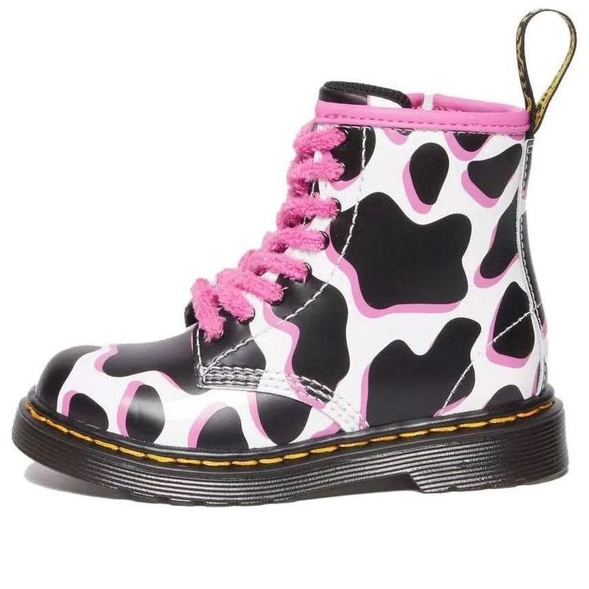 (TD) Dr. Martens 1460 Cow Print Patent Leather Lace Up Boots 'Black White Pink' 31312100