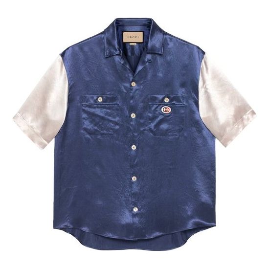 Men's Gucci SS21 Interlock Double g Short Sleeve Blue Shirt 654894-ZAGU9-4309
