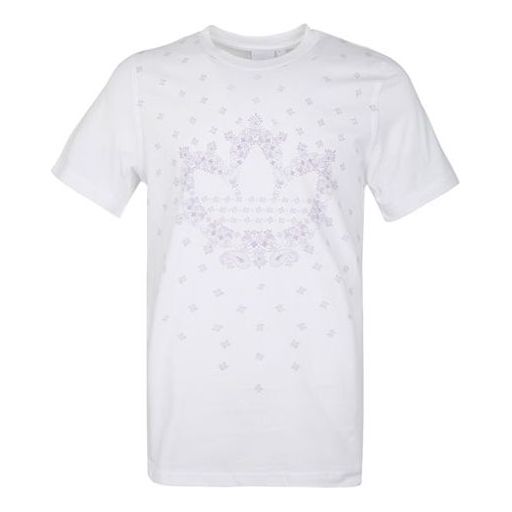 Men's adidas originals Bandana Trefoil Pattern Logo Printing Round Neck Short Sleeve White T-Shirt DX3651