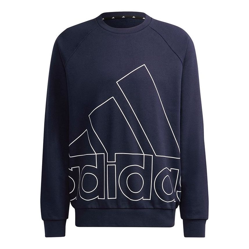 Men's adidas Big Lo Swt Ft Logo Printing Casual Sports Round Neck Navy Blue HB5086