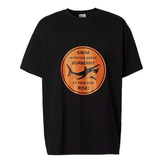 Men's Burberry SS21 Shark Pattern Cotton Loose Short Sleeve Black 80406771