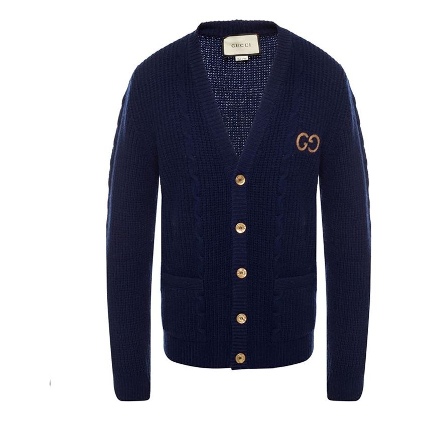 Men's Gucci Logo Knit Cardigan Navy Blue 597731-XKA4K-4912