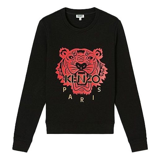 (WMNS) KENZO Tiger Head Cozy Round Neck Long Sleeves Hoodie Black FA52SW7054Z5-99