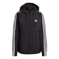 (WMNS) adidas 3-Stripes Hooded Windbreaker Jacket 'Black White' GR9602