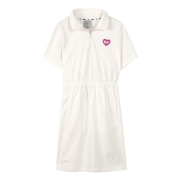 (WMNS) Skechers Logo Printed Waist-Defining Short Sleeve Dress 'White Black Blue' L223W083