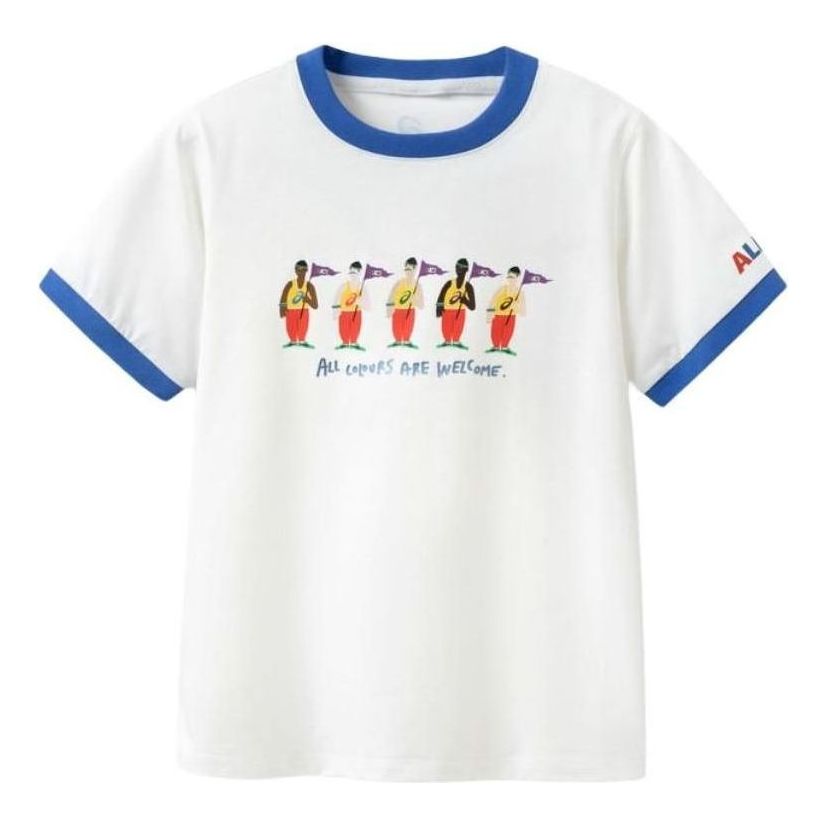 (GS) ASICS Casual Print T-shirt 'White Blue' 332241173039-10