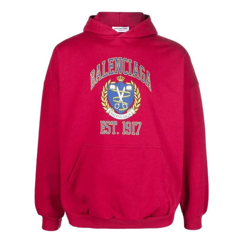 Balenciaga Est. 1917 College Logo Print Hoodie Wide Fit 'Red' 675003TLV906163