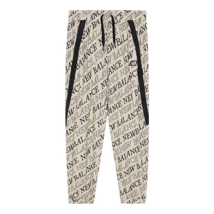 New Balance Logo Print Fleece Pants 'Beige Black' 5TC2U143-BEI