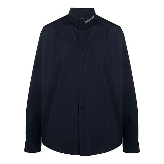 Balenciaga Logo Collar Long Sleeve Button Down Shirt 'Navy' 671586TYB184100
