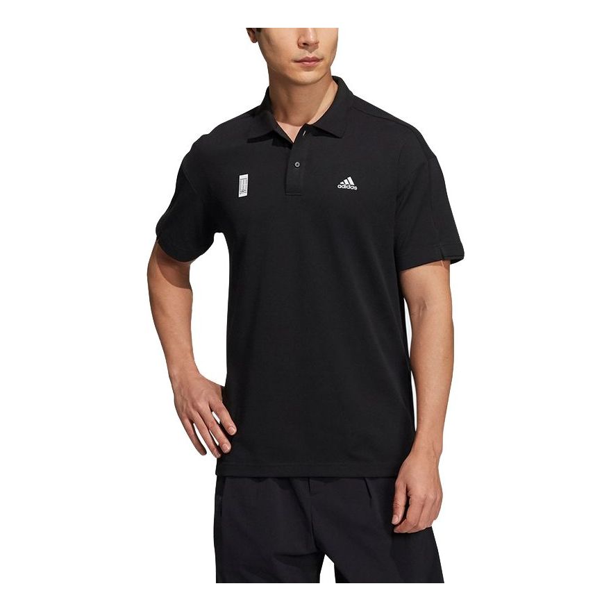 Men's adidas Martial Arts Series Sports Logo Casual Short Sleeve Black Polo Shirt H39320