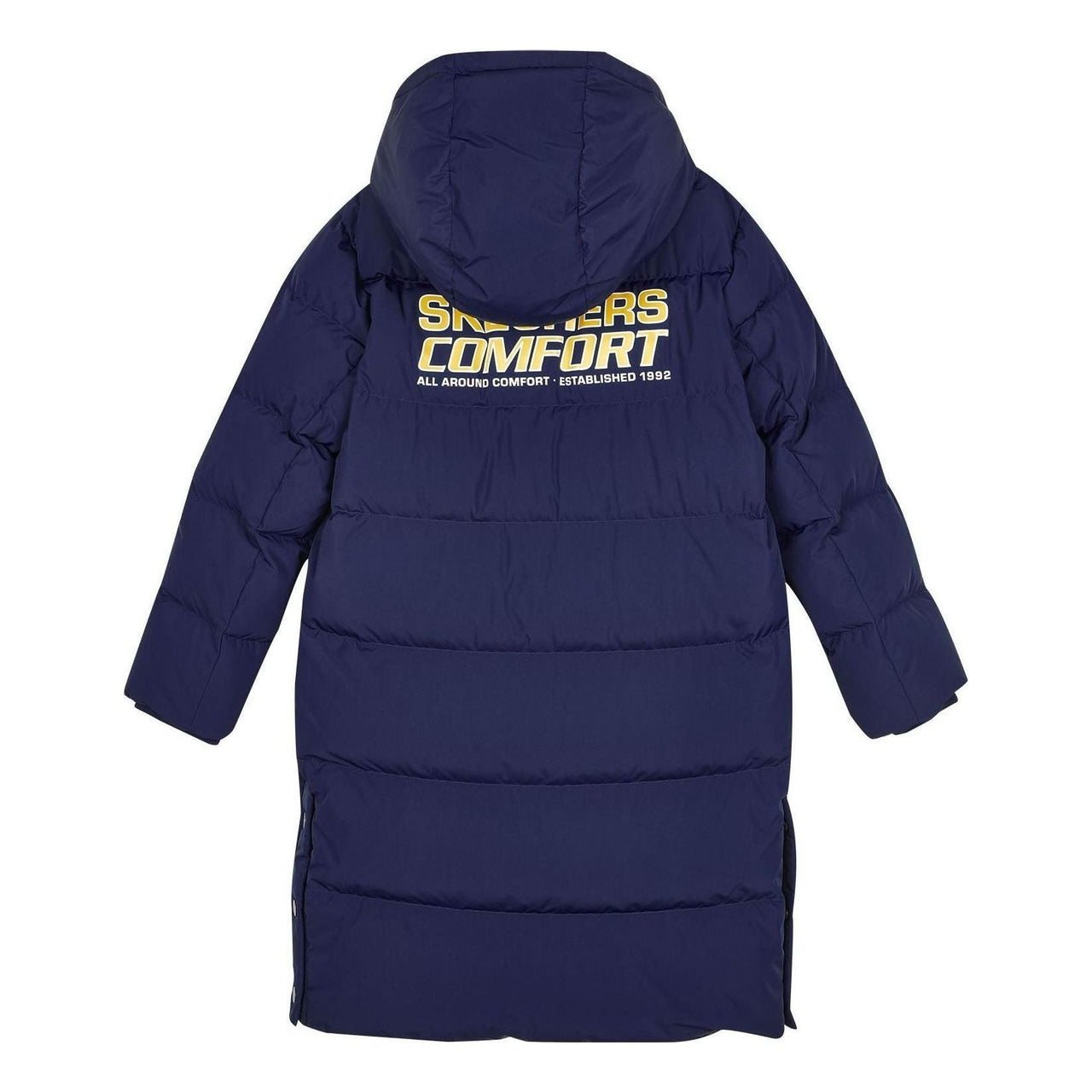 (GS) Skechers Letter Printed Woven Long Hooded Down Jacket 'Navy Yellow' L423K097-007D