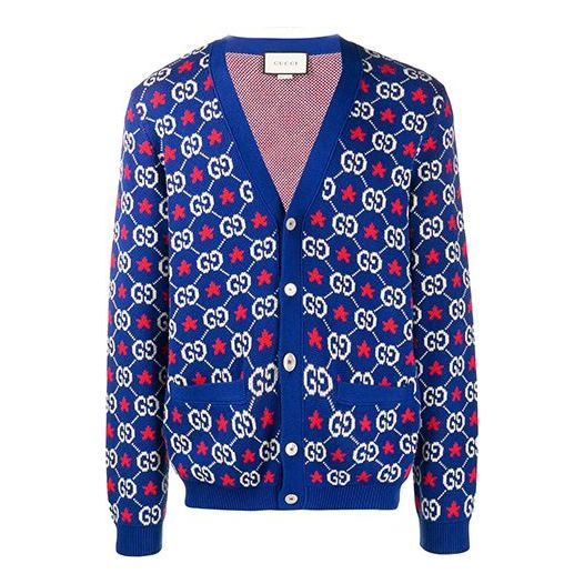 Gucci GG Star Long Sleeve Knitted Cardigan For Men Blue 576793-XKAUI-4915