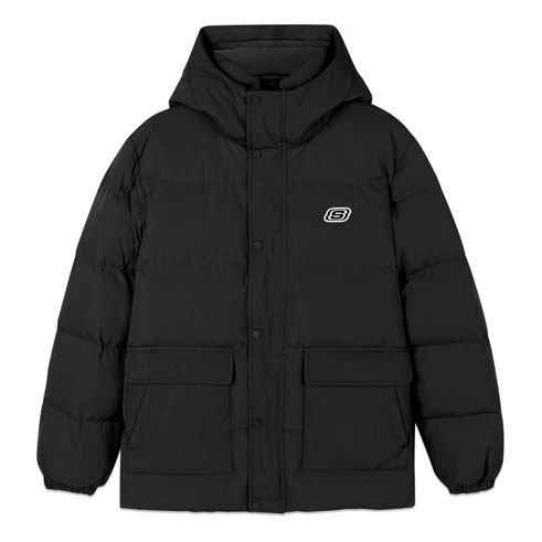 Skechers Woven Hooded Casual Sports Down Jacket 'Black White Green' L420M188