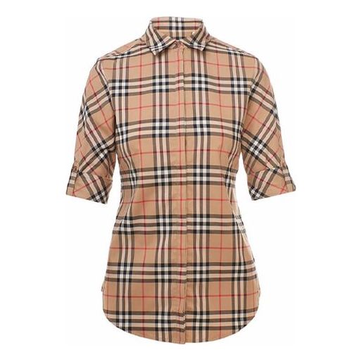 (WMNS) Burberry "Luka" Vintage check roll up sleeve stretch shirt 'Brown' 8018475