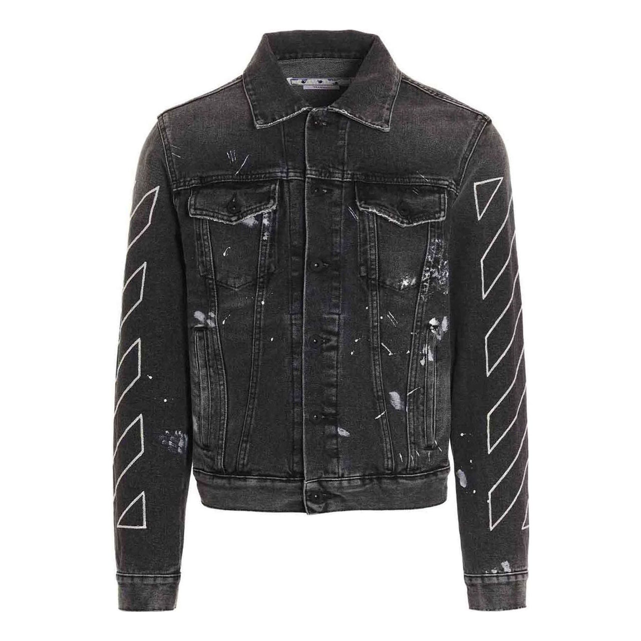 Men's Off-White SS22 Printing Denim Jacket Black OMYE079S22DEN0011101