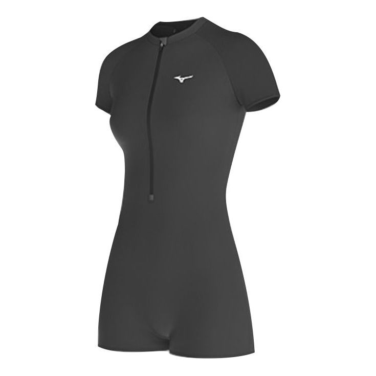 (WMNS) Mizuno Zip Up Short Sleeve Swimsuit 'Black' N2CA1347