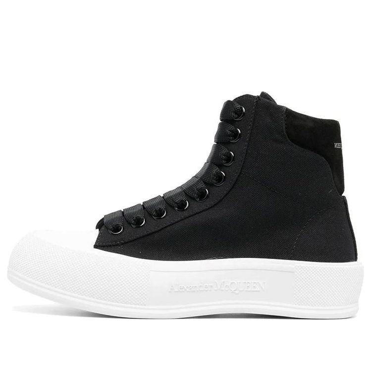 (WMNS) Alexander McQueen High-Top Deck Skate Plimsoll Shoes 'Black White' 697123W4MV71070