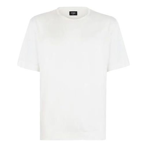 Men's FENDI SS21 Logo Pattern Round Neck Short Sleeve White FY0936ABQSF0QA0