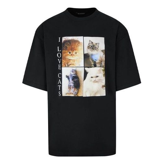 Men's Balenciaga mid-length Round Neck Short Sleeve Black 641614TJVG81000