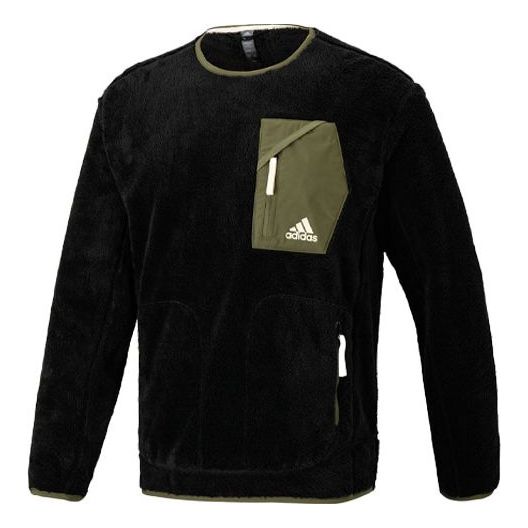 adidas Round Neck Logo Casual Sports Fleece Jacket Black HD2724