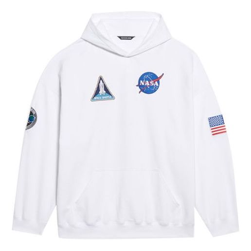 Men's Balenciaga x NASA FW21 Crossover Logo Cotton Classic hooded Loose Long Sleeves White 651799TKVD89040
