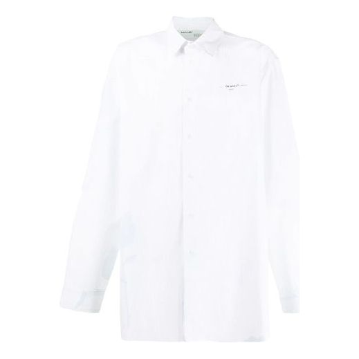 Off-White Embroidered Pattern Solid Color Long Sleeves Shirt Loose Fit White OMGA094F19F360260110