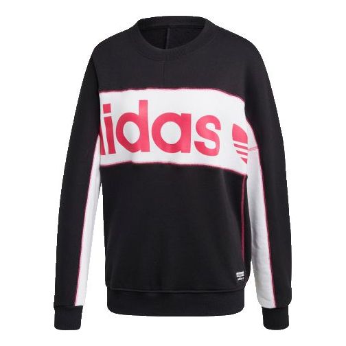 (WMNS) adidas originals Sweatshirt Large Logo Round Neck Colorblock Sports Hoodie Black FH7563