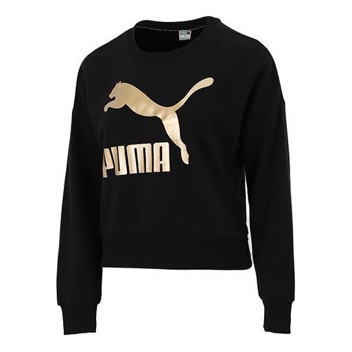 (WMNS) PUMA Classics Logo Printing Round-neck Swea Black 531382-66